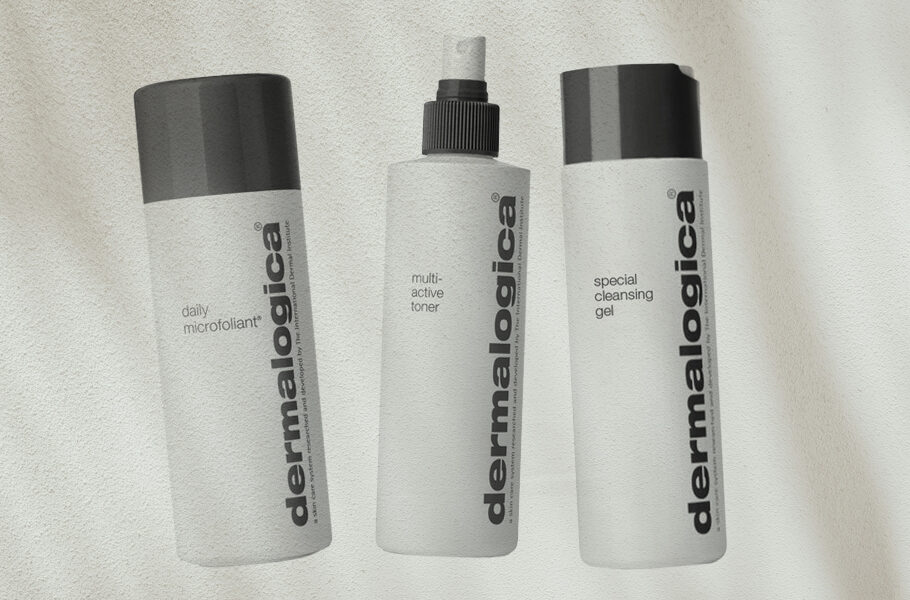 Dermalogica products on white shadowed background