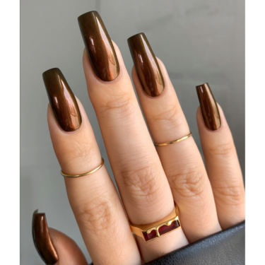 brown chrome nails manicure