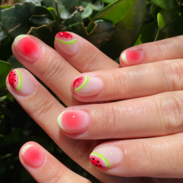 watermelon airbrushed nails