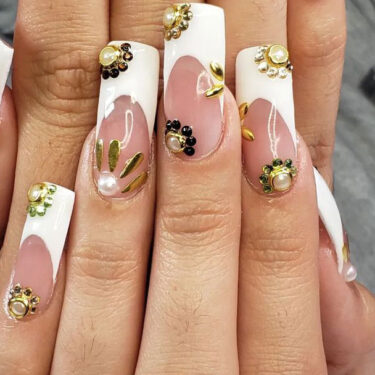 close-up of square nails with french manicure design