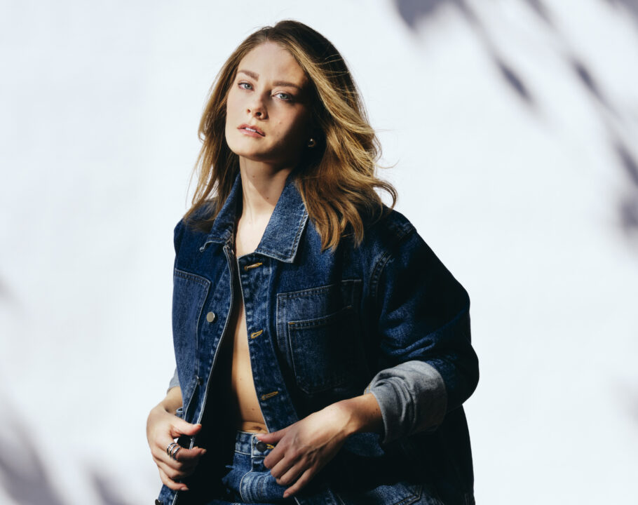 Kim Matula wearing a denim jacket