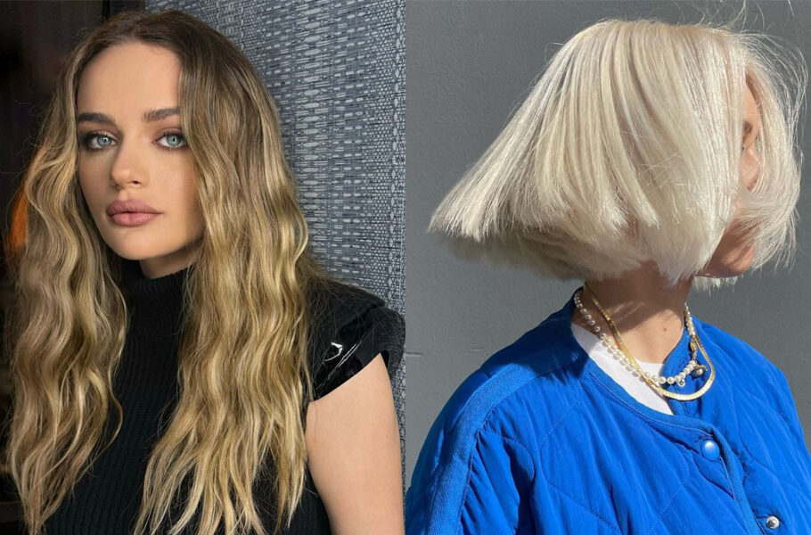 side by side image of Joey King and woman with short blonde bon