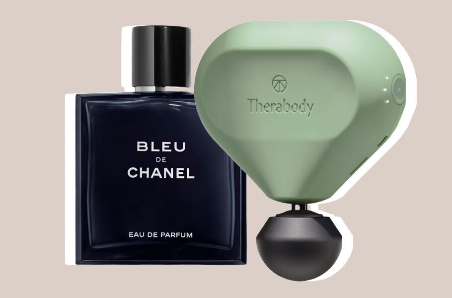 bleu de chanel perfume and therbody mini massager