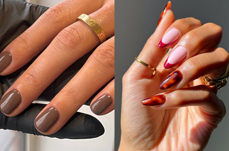 side by side images of simple fall nails manicure