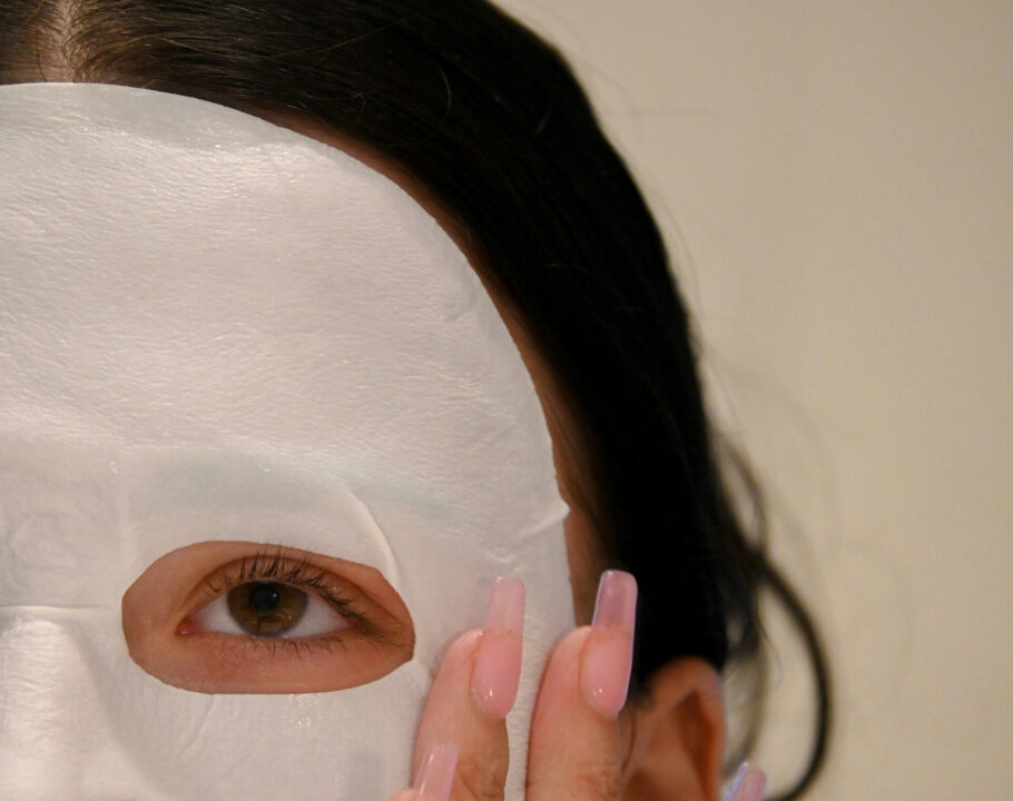 zoomed in of part of woman's face wearing a sheet mask