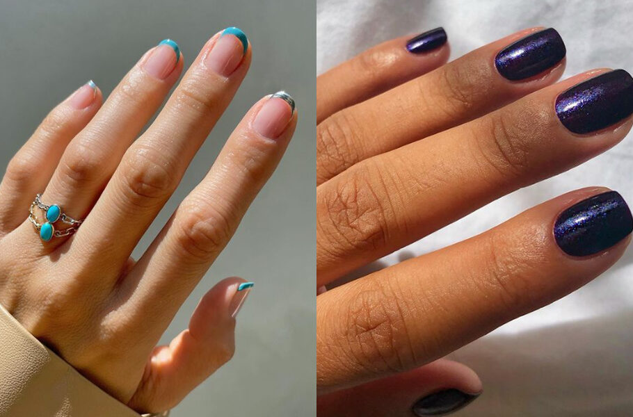 side by side images of december manicures