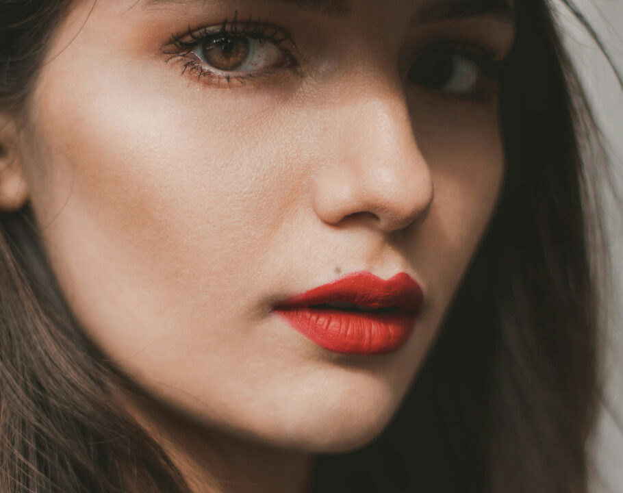 woman wearing red lipstick