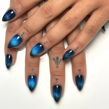 Manicure with navy cat eye nails