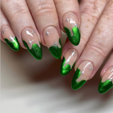 green chrome funky french manicure