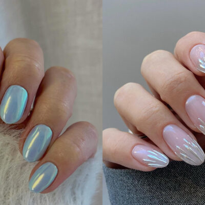 icy chrome nails in blue and silver