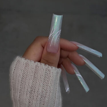 long ombre icy chrome nails