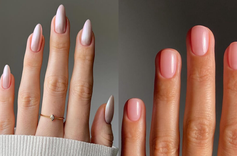 side by side images of satin nail manicures